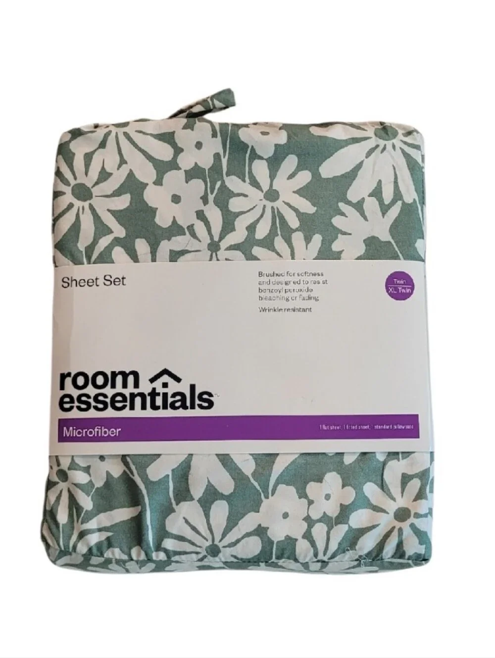 Room Essentials Floral Microfiber Bed Sheet Set - Sage & White Floral Pattern